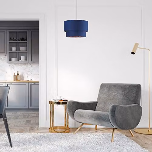 Happy Homewares Modern Round Blue Fabric Ceiling Pendant Lamp Shade with Copper Inner, W: 20 cm, H: 30 cm – 4