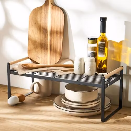 OHS Black Metal and Wood Freestanding Kitchen Cupboard Organiser and Countertop Storage Rack – 2