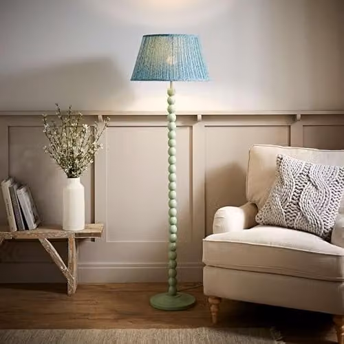 ValueLights Bobbins Green Wood Floor Lamp with Fabric Cone Shade – 2