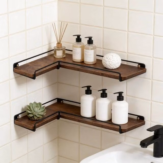 Kelvenix L Shaped Brown Wall Corner Shelf – 1