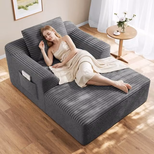 Dprodo Modular High Density Foam Chaise Lounge Sofa in Grey Striped – 1