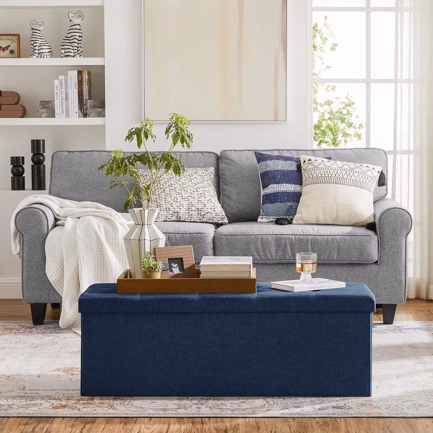 SONGMICS Large Storage Ottoman Bench and Folding Foot Rest in Midnight Blue – 2