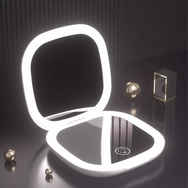 SPETLEK Travel Magnifying Mirror with LED Light, 2-Sided Illuminated Tabletop Makeup Mirror in White, W/H: 100 x 15 cm