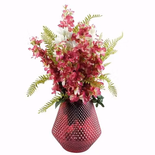 Leaf Pink Diamond Embossed Glass Vase, Height: 23 cm – 2