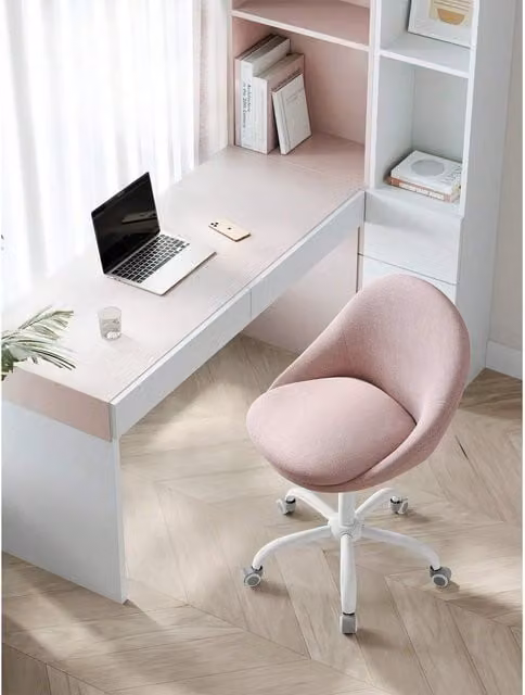 SONGMICS Pink Swivel Task Chair with Fabric Seat and Castors for Home Office or Bedroom