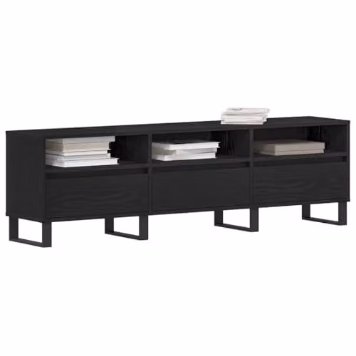 vidaXL Mid-Century TV Cabinet in Black, W/D/H: 150 x 30 x 44.5 cm – 1