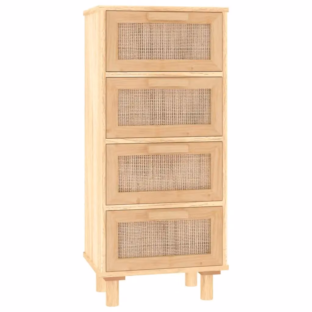 Berkfield Home Brown Scandinavian Sideboard in Solid Pine and Natural Rattan, W/D/H: 40 x 30 x 90 cm – 2