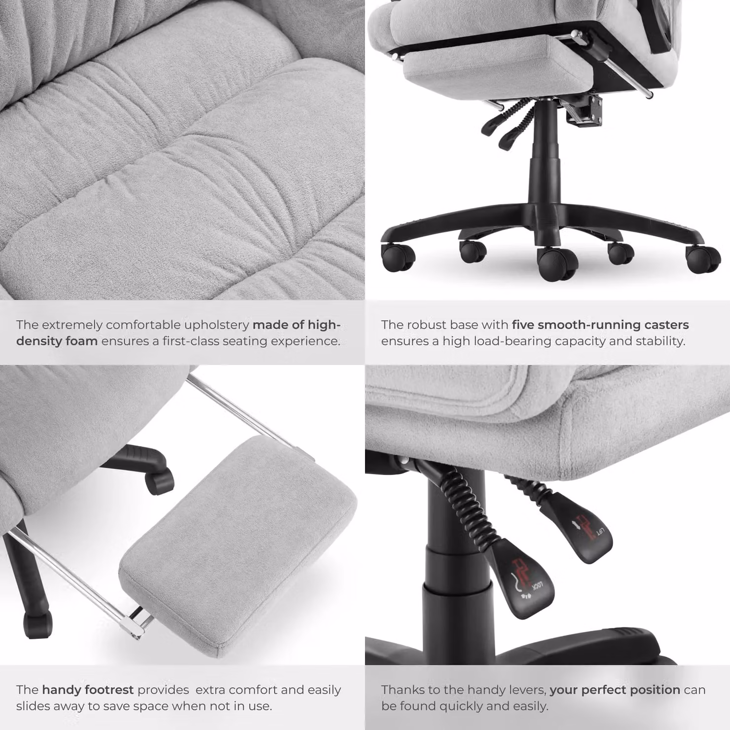 tectake Gillian Modern Grey Velvet Swivel Office and Gaming Chair with Headrest and Armrests – 4