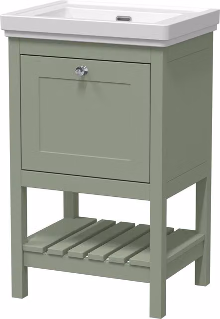 Balterley Bathroom 1 Soft Close Drawer Floor Vanity Unit with Basin, Green, W: 53.1 cm – 1