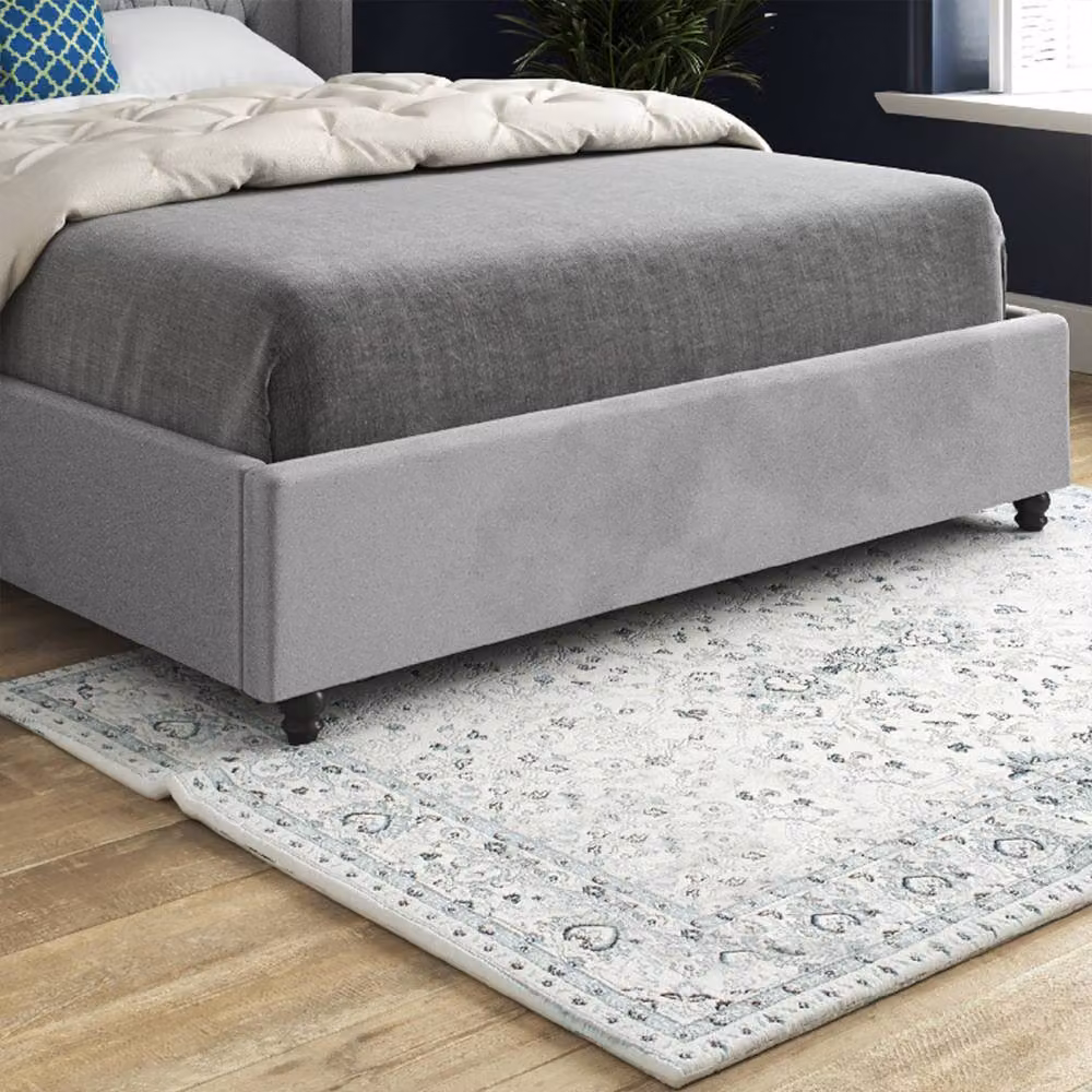 Casani Tibenham Upholstered Velvet Designer Bed Frame in Grey, W/D/H: 144 x 137 x 200 cm – 5