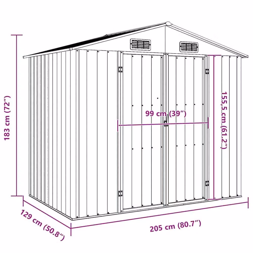 Berkfield Home Green Galvanised Steel Gable Garden Shed W/D/H: 205 x 129 x 183 cm – 6