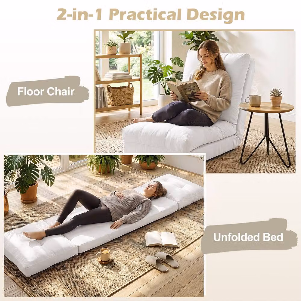 Gymax 5-Level Adjustable Gaming Floor Chair and Lazy Lounger with Back Support in White – 3