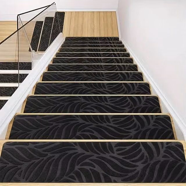 NESTLUNE 15-Piece Black Non-Slip Carpet Stair Tread Set