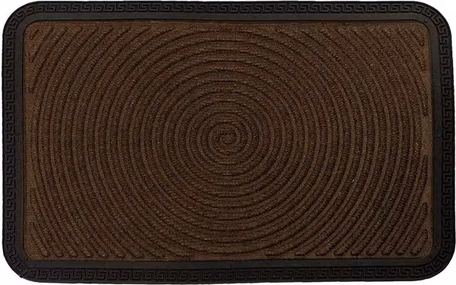 Roseley Brown Spiral Graphic Rectangular Washable Door Mat with Rubber and PVC Backing