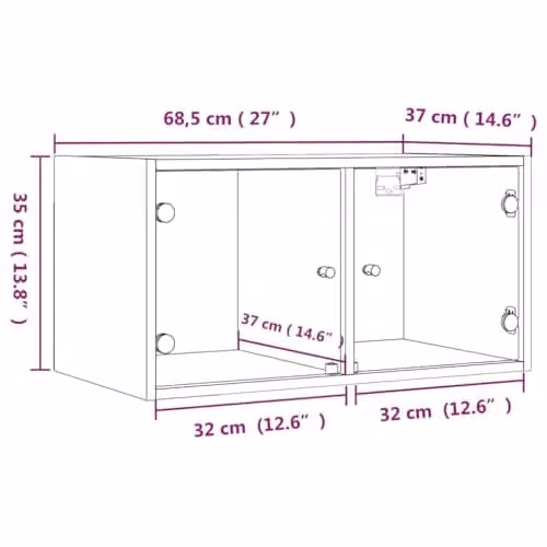 vidaXL Sonoma Oak Wall Cabinets with Glass Doors, Brown Modern Wall-Mounted Storage Units, W/D/H: 68.5 x 37 x 35 cm – 3
