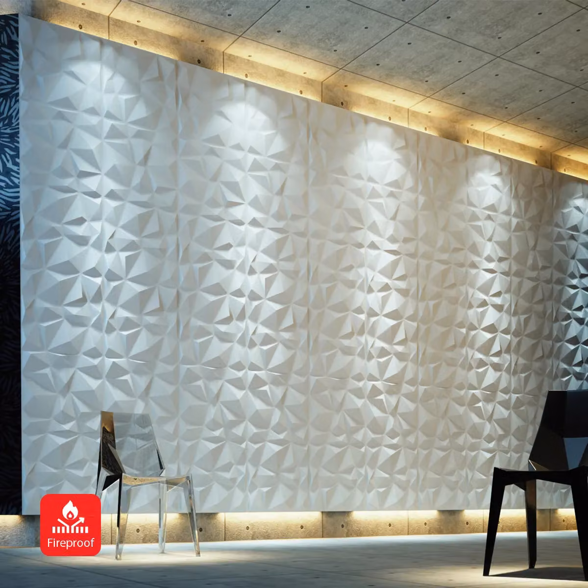 ENER-J 3D PVC Wall Panel with Faceted Diamond Design in White, Pack of 4, W: 50 x 50 cm, D: 0.1 cm – 2
