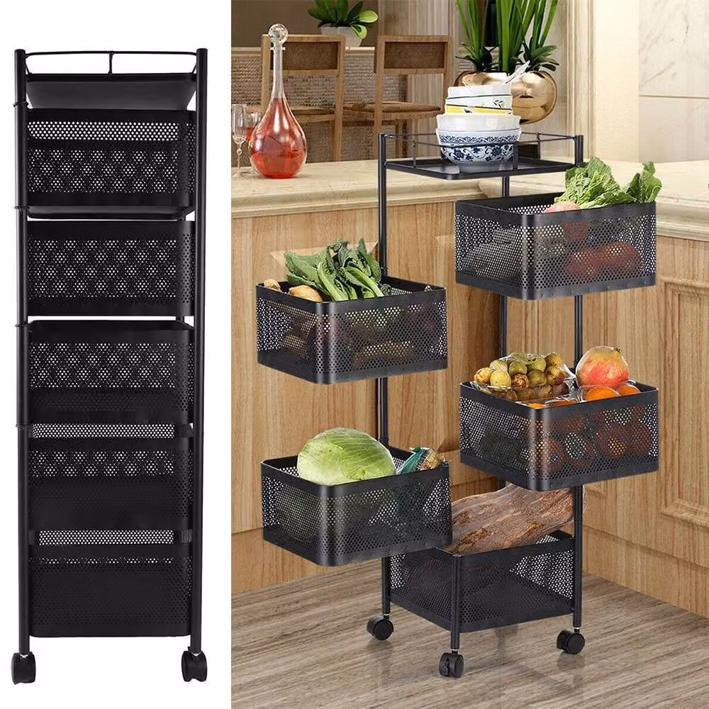 NESTLUNE Black 6 Tier Rotating Kitchen Storage Trolley Cart, Height: 100 cm, Width: 15 cm, Depth: 15 cm – 5