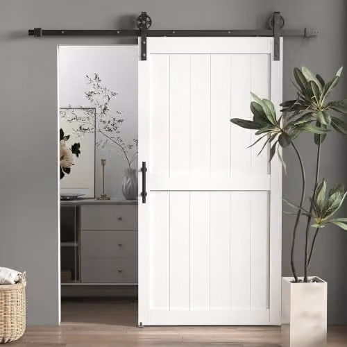 HOMCOM White Industrial Sliding Barn Door with Hardware Kit, W: 107 cm, H: 213 cm – 1