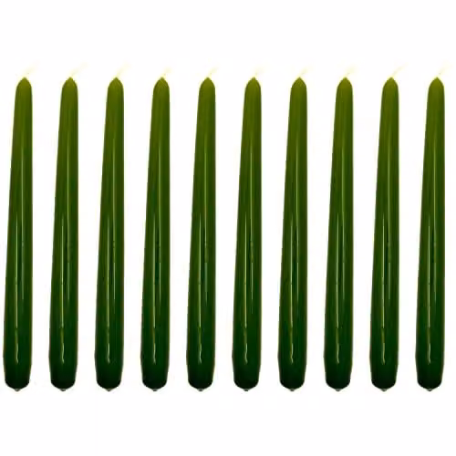 SolaDirect Unscented Tapered Dinner Candles in Green, Pack of 10, Height: 24 cm