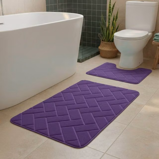 Snug City City Block Design Memory Foam Bath Mat Set in Purple, W/D: 80 x 50 cm