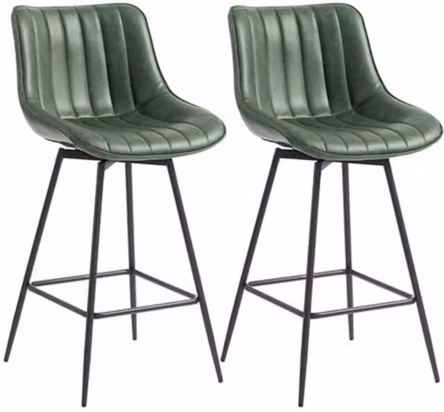 NESTLUNE Set of 2 Modern Swivel Bar Stools with Green PU Leather Upholstery – 1