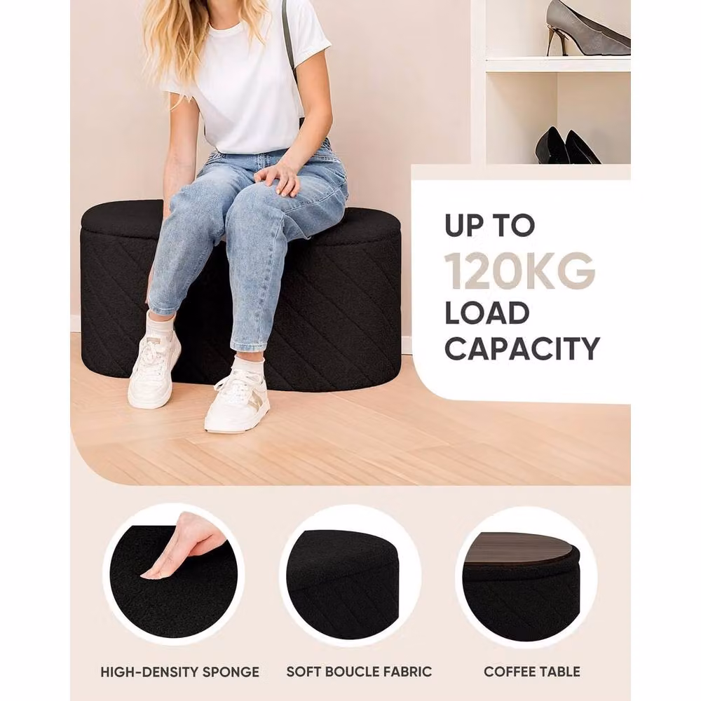 FORGEVIO Oval Ottoman Storage Bench and Folding Foot Rest in Black – 4