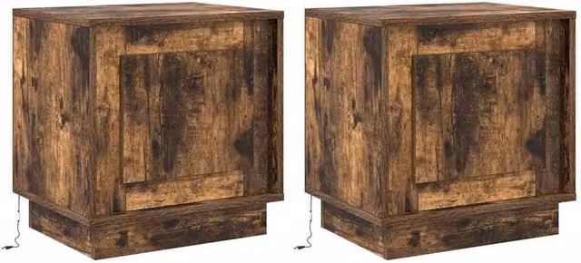 Berkfield Home Set of 2 Modern Bedside Cabinets with Integrated LED Lights in Smoked Oak Brown, W/D/H: 44 x 34.5 x 45 cm