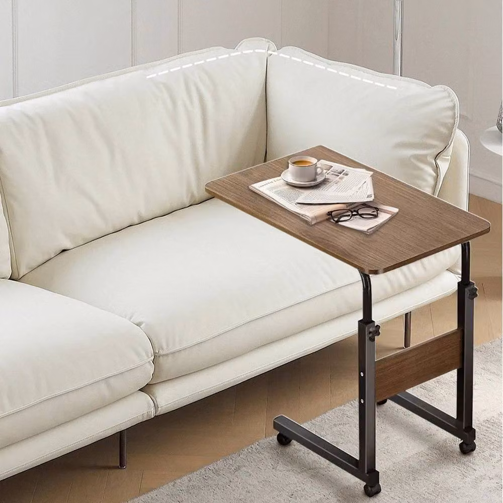 KORVIXA Adjustable-Height Overbed Dining Tray Table and Mobility Writing Desk in Brown, W/D/H: 100 x 100 cm – 3