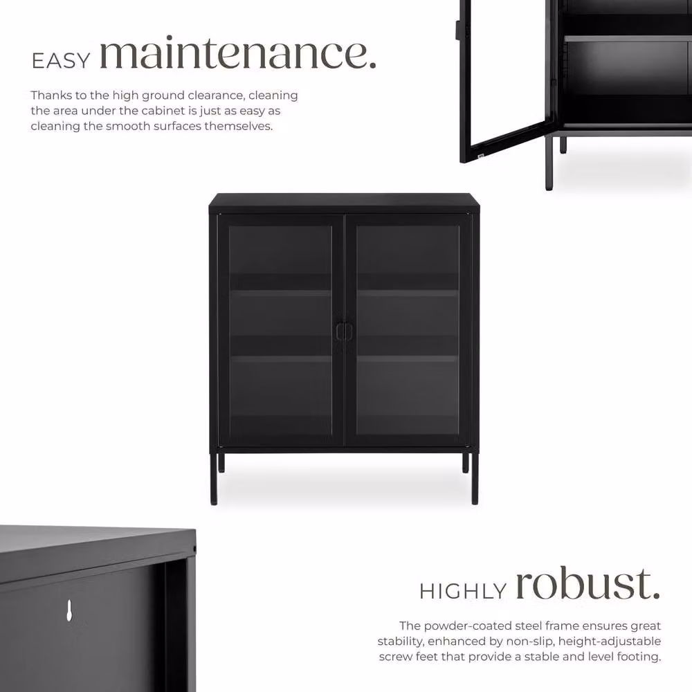 tectake Baker Metal Display Case in Black with Glass Doors and Internal Shelves – 3