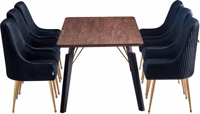 Life Interiors Soho Cosmo LUX Modern Rectangular Dining Set with Table and 6 Chairs in Black and Gold