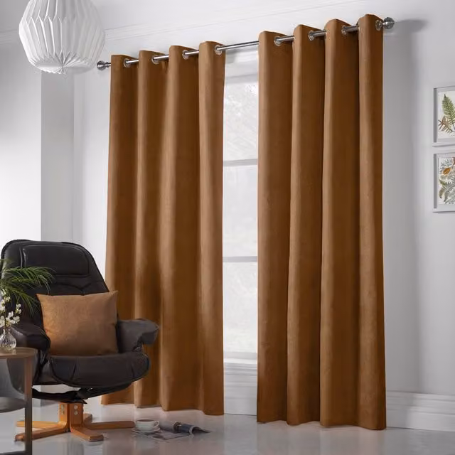 Luxury Living Alan Symonds Velvet Chenille Eyelet Room Darkening Curtains, Pair, Beige, Width: 142 cm, Drop: 183 cm