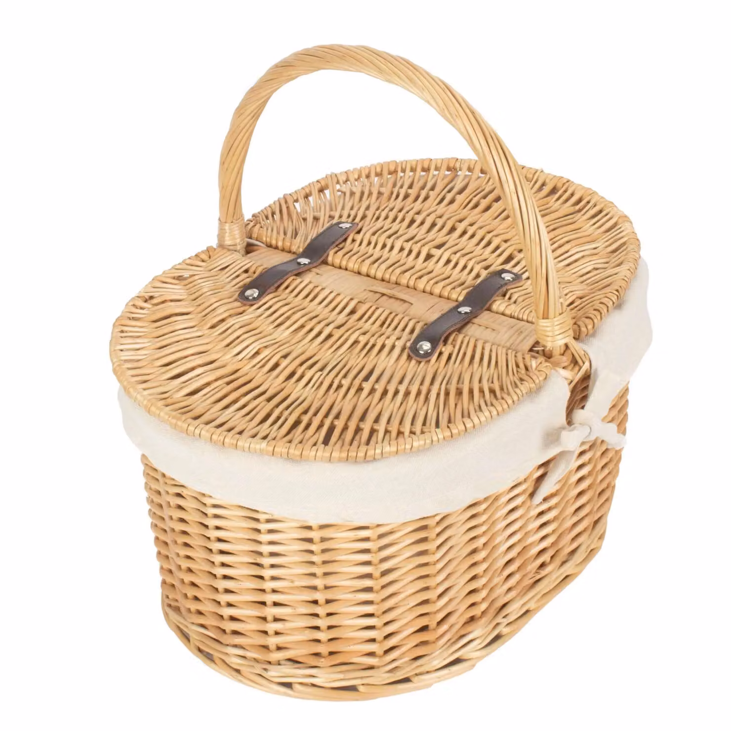 Red Hamper Buff Oval Wicker Picnic Basket with Cotton Lining in White and Brown, W/D/H: 41.5 x 23.0 x 30.5 cm – 2