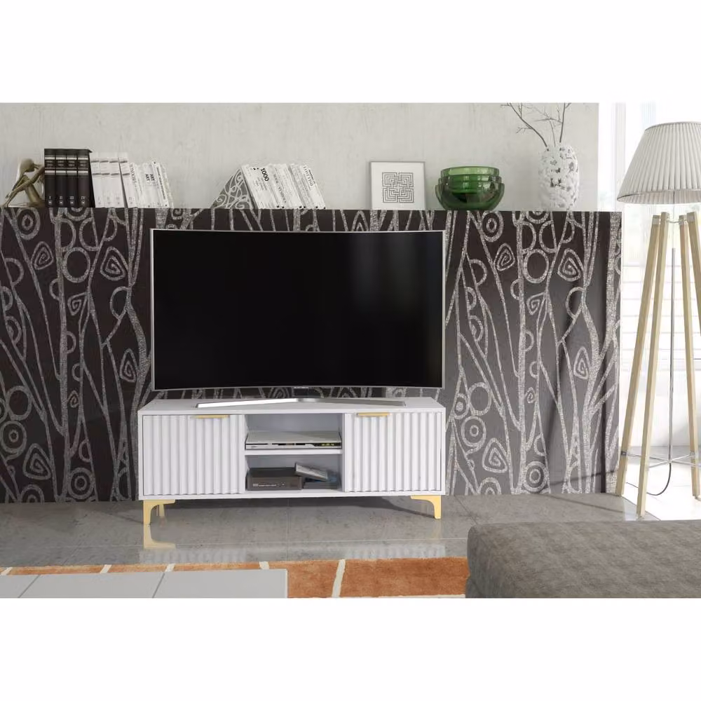 Mex Furniture LTD Tide Crest TV Unit, White and Gold, W/D/H: 120 x 35 x 45 cm – 2