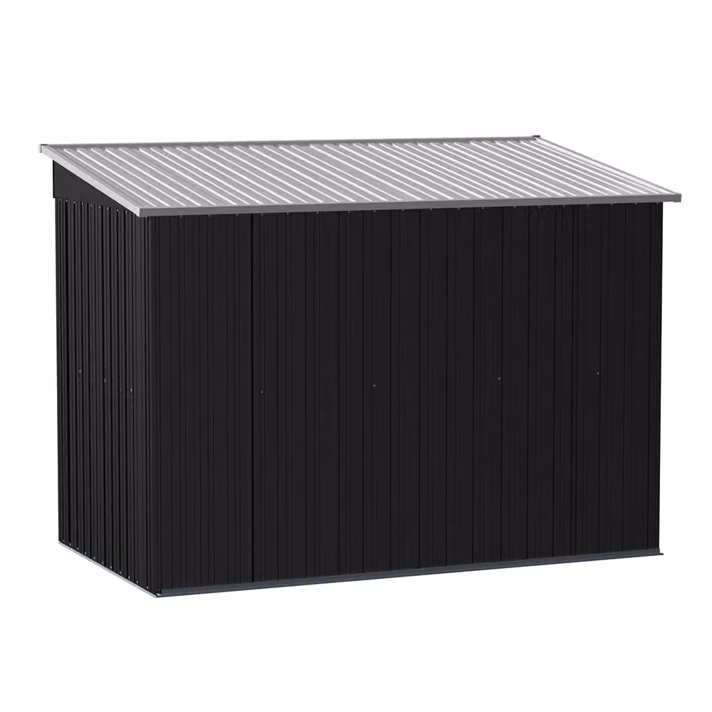 Living and Home Metal Garden Storage Shed with Pent Roof, Double Lockable Sliding Doors and Foundation Base, Charcoal Black – 8