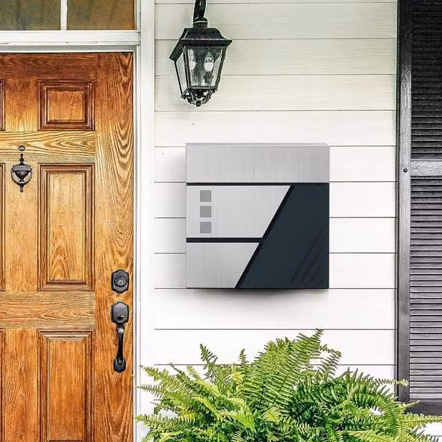 SONGMICS Wall Mounted Stainless Steel Letter Box with Lock and Viewing Windows in Silver, W: 37.0 cm, H: 37.0 cm, D: 10.5 cm