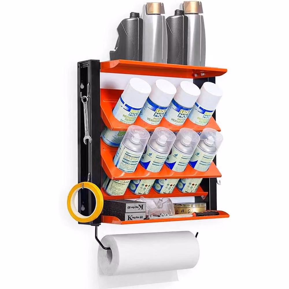 FLAVORA Wall Mounted Steel Tool Board and Spray Paint Lube Can Storage Rack, Orange – 2