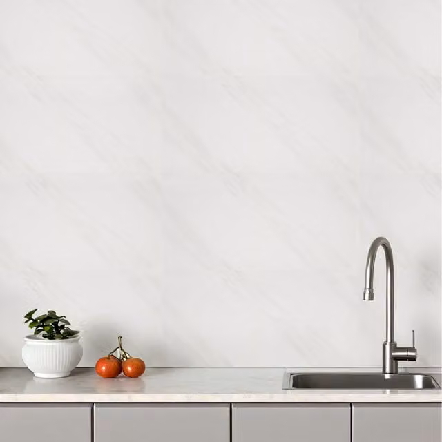 Livingandhome 10-Piece White Marble Peel and Stick Wall Stickers with Abstract Modern Design