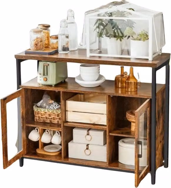 Pirlo Plush Industrial Rustic Style Kitchen Sideboard Buffet Cabinet in Brown