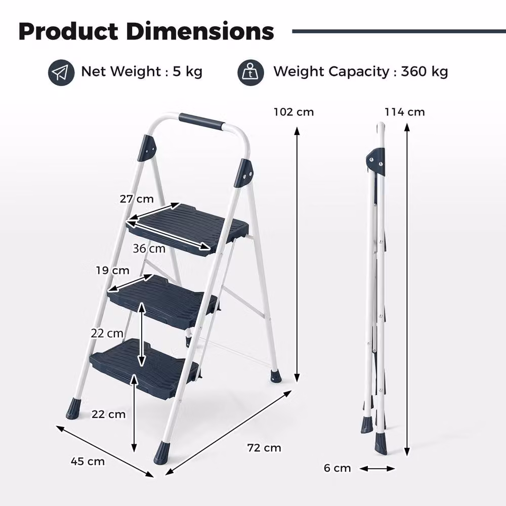 Costway 3 Step Folding Ladder in Blue Carbon Steel – 2