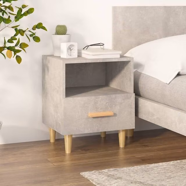 Berkfield Home Bedside Cabinet in Concrete Grey, W: 40 cm, D: 35 cm, H: 47 cm – 1