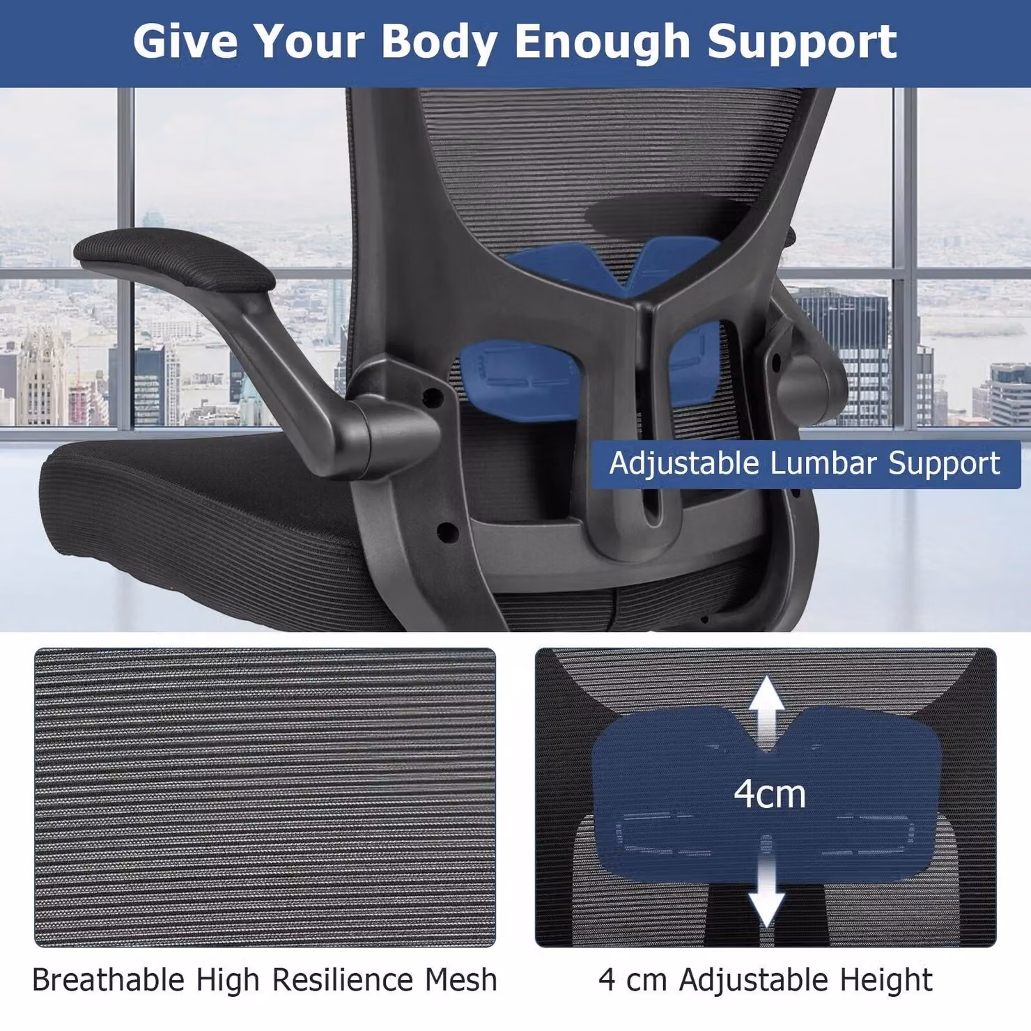 Costway Ergonomic Black Fabric Office Chair with Adjustable Swivel and Armrests – 7