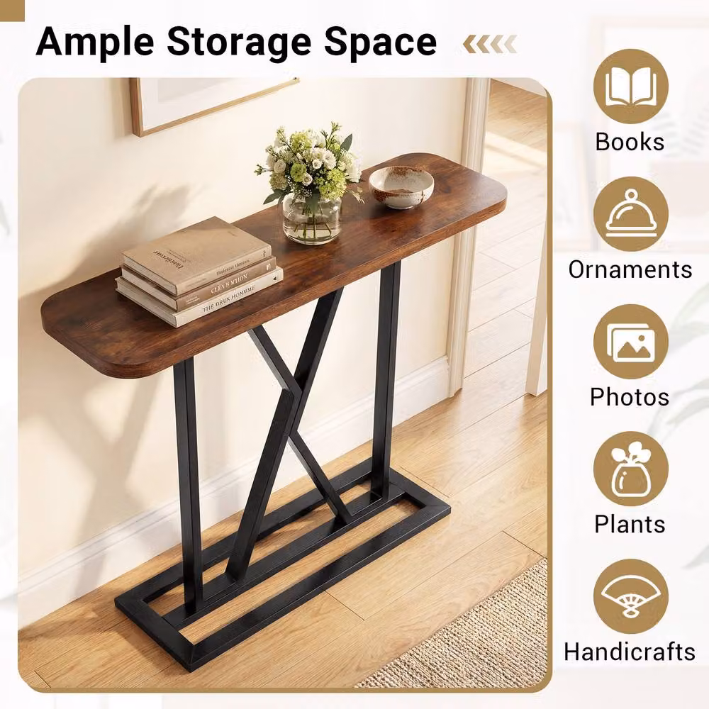 Gymax Industrial Brown Wood and Metal Console Table with X-Frame Design for Living Room or Hallway – 6