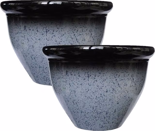Simpa Speckle Glaze Effect Grey Plastic Planter Pots, Set of 2, H 22 cm x Diameter 30.5 cm