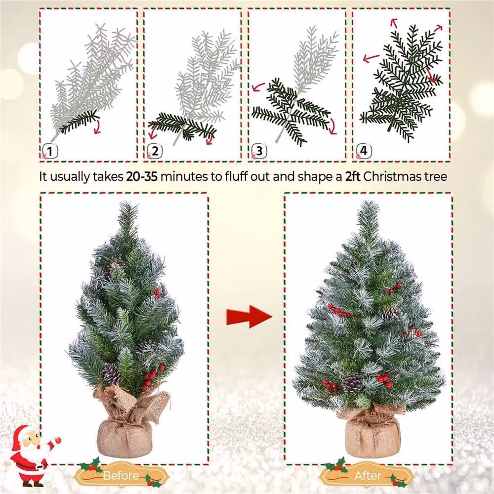 EONLION Set of 2 Pre-Lit Tabletop Christmas Trees with Multicolour LED Lights, White and Green – 4