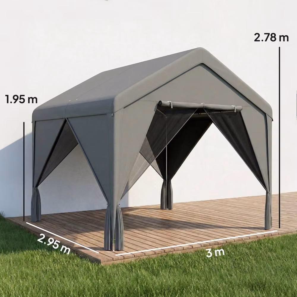 OUTSUNNY Dark Grey Outdoor Patio Gazebo with Netting and Curtains, W: 300 cm, D: 300 cm, H: 278 cm – 3