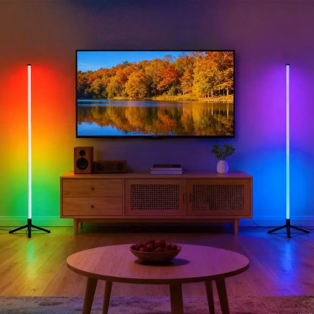 EONLION RGB LED Corner Floor Lamp in White