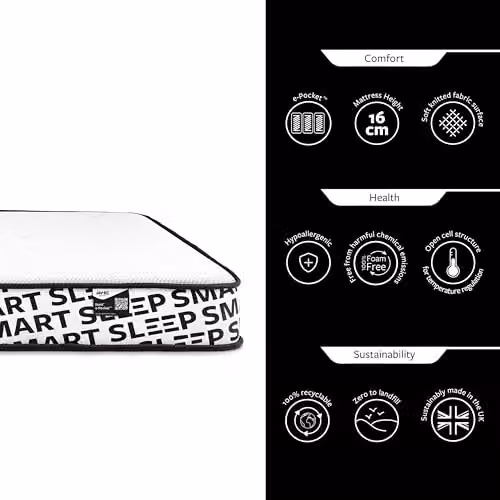 Jay-Be Childrens Pocket Spring Mattress in White, W/D/H: 90 x 190 x 16 cm – 4