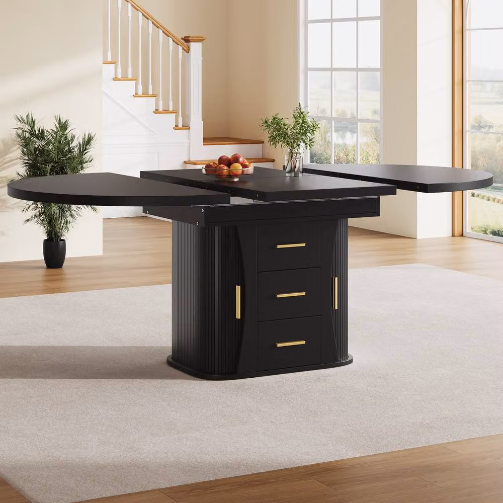 ModernLuxe Extendable Dining Table for 6 People in Black, W: 160 cm, D: 100 cm, H: 77 cm – 2