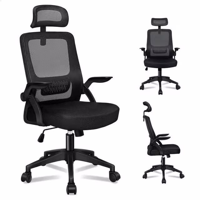 FORGEVIO Mesh Office Chair with Headrest, Lumbar Support and Gas Lift in Black – 1