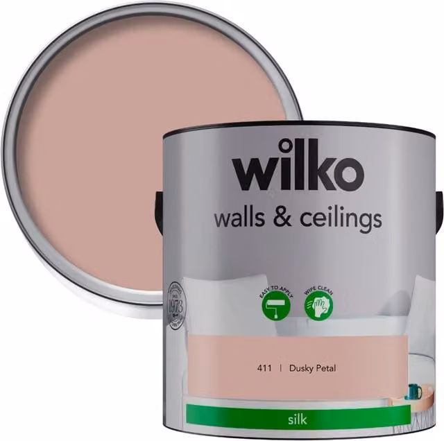 wilko Walls and Ceilings Silk Emulsion Paint, Dusky Petal Pink, 2.5 l